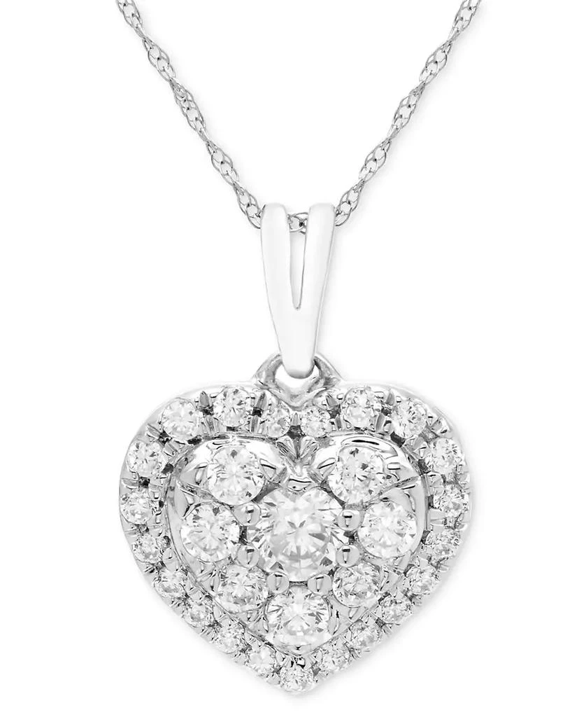 商品Macy's|Diamond Heart Cluster 18" Pendant Necklace (1/2 ct. t.w.) in 10k White Gold,价格¥5986,第1张图片