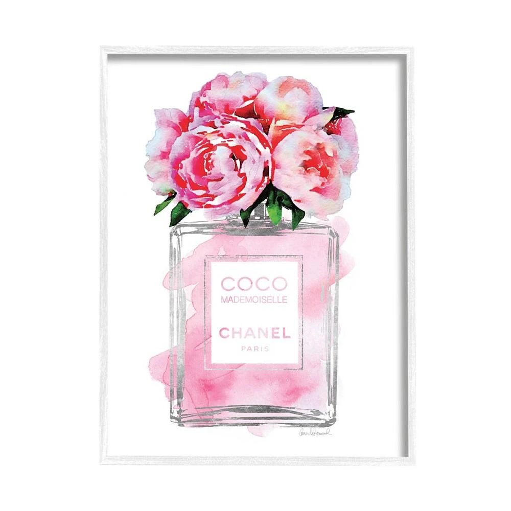 商品Stupell Industries|Glam Perfume Bottle V2 Flower Silver Pink Peony White Framed Giclee Texturized Art, 24" x 30",价格¥1386,第1张图片