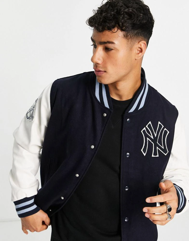 商品New Era|New Era MLB New York Yankees anniversary patch varsity jacket in navy,价格¥1090,第3张图片详细描述