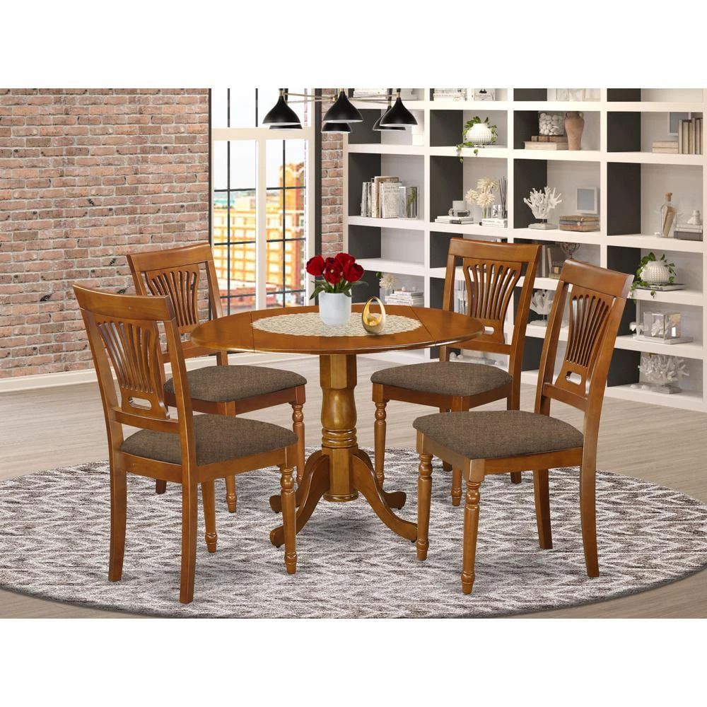 商品East West Furniture|DLPL5-SBR-C 5 PC Kitchen nook Dining set-round Table plus 4 dinette Chairs,价格¥5752,第2张图片详细描述
