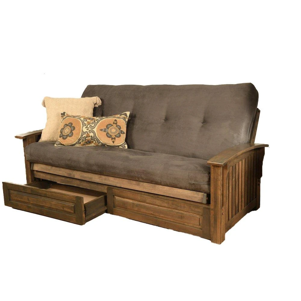 商品KODIAK|Washington Frame-Rustic Walnut Finish-Suede Gray Mattress-Storage Drawers,价格¥8727,第1张图片