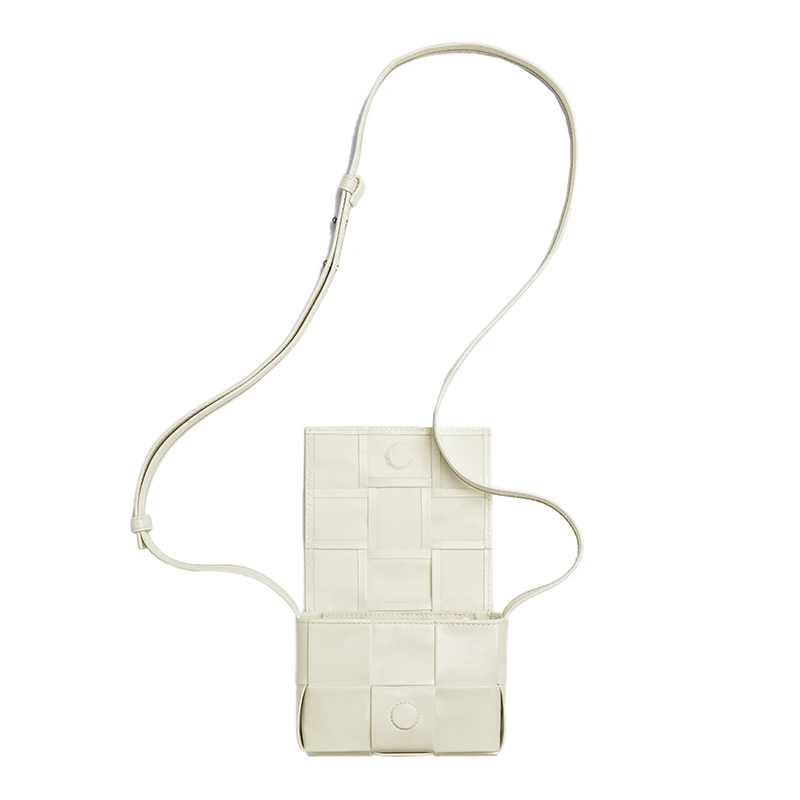 【包税】Bottega Veneta/葆蝶家 CASSETTE系列 男女同款迷你白色小牛皮Intreccio编织单肩斜挎豆腐包667048VCQ729007 商品
