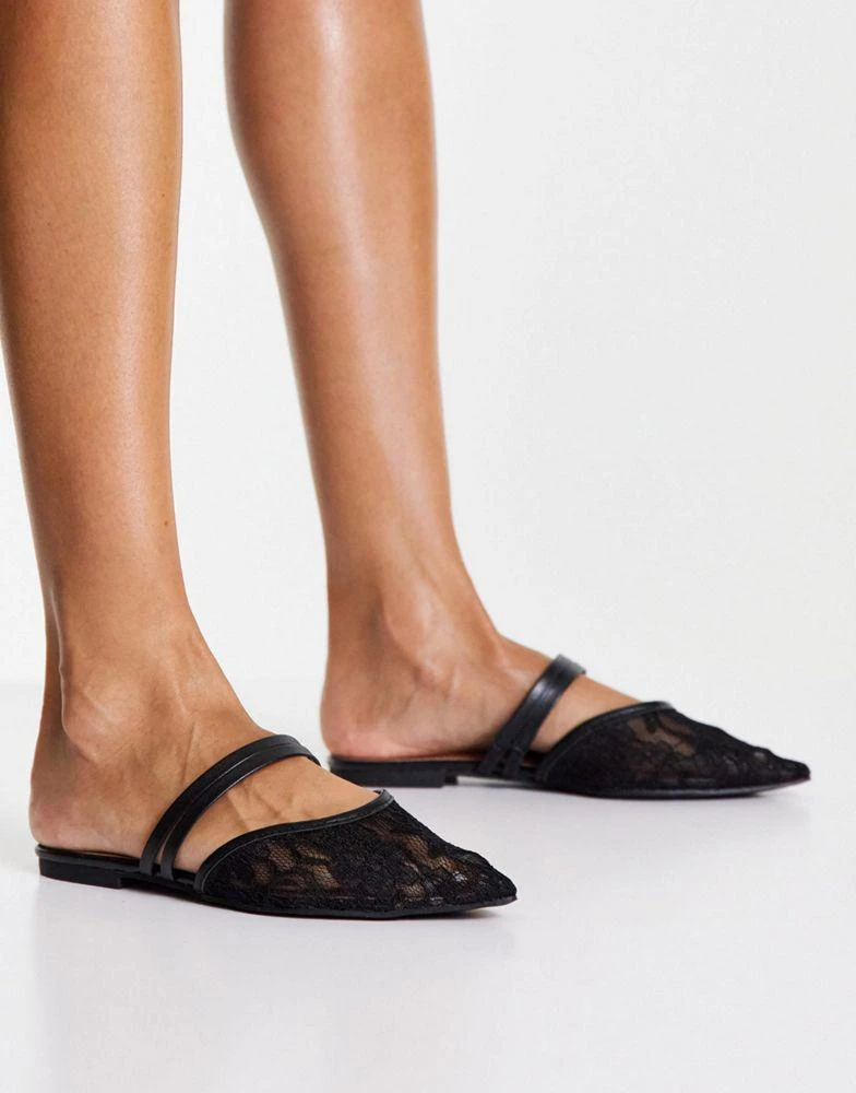 商品ASOS|ASOS DESIGN Lesley pointed ballet flats in black lace,价格¥78,第4张图片详细描述