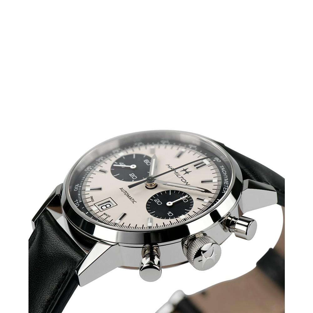 Men's Swiss Automatic Chronograph Intra-Matic Black Leather Strap Watch 40mm商品第2张图片规格展示