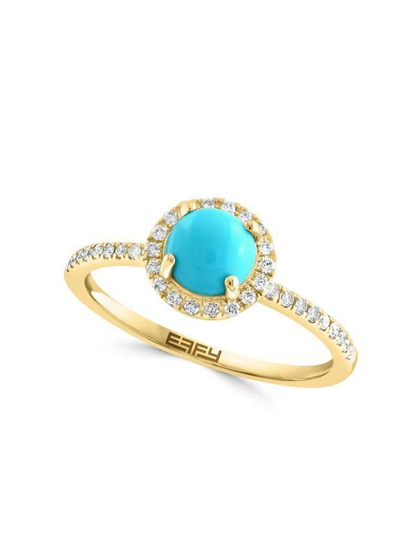 商品Effy|14K Yellow Gold, Turquoise & Diamond Ring,价格¥4318,第1张图片