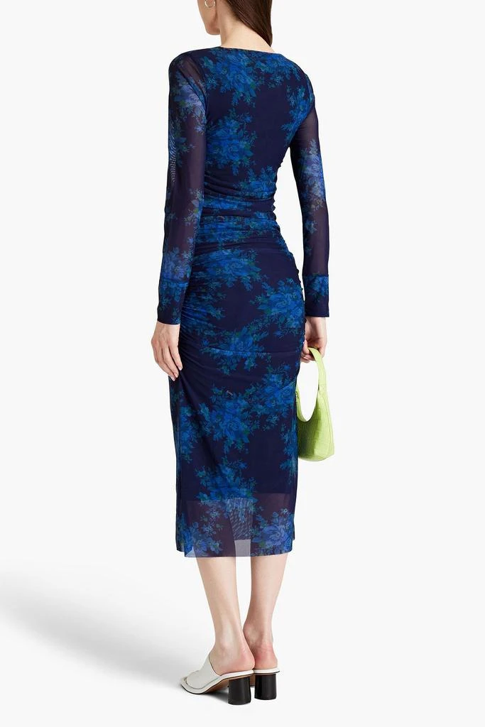 商品Ganni|Ruched floral-print mesh midi dress,价格¥881,第1张图片