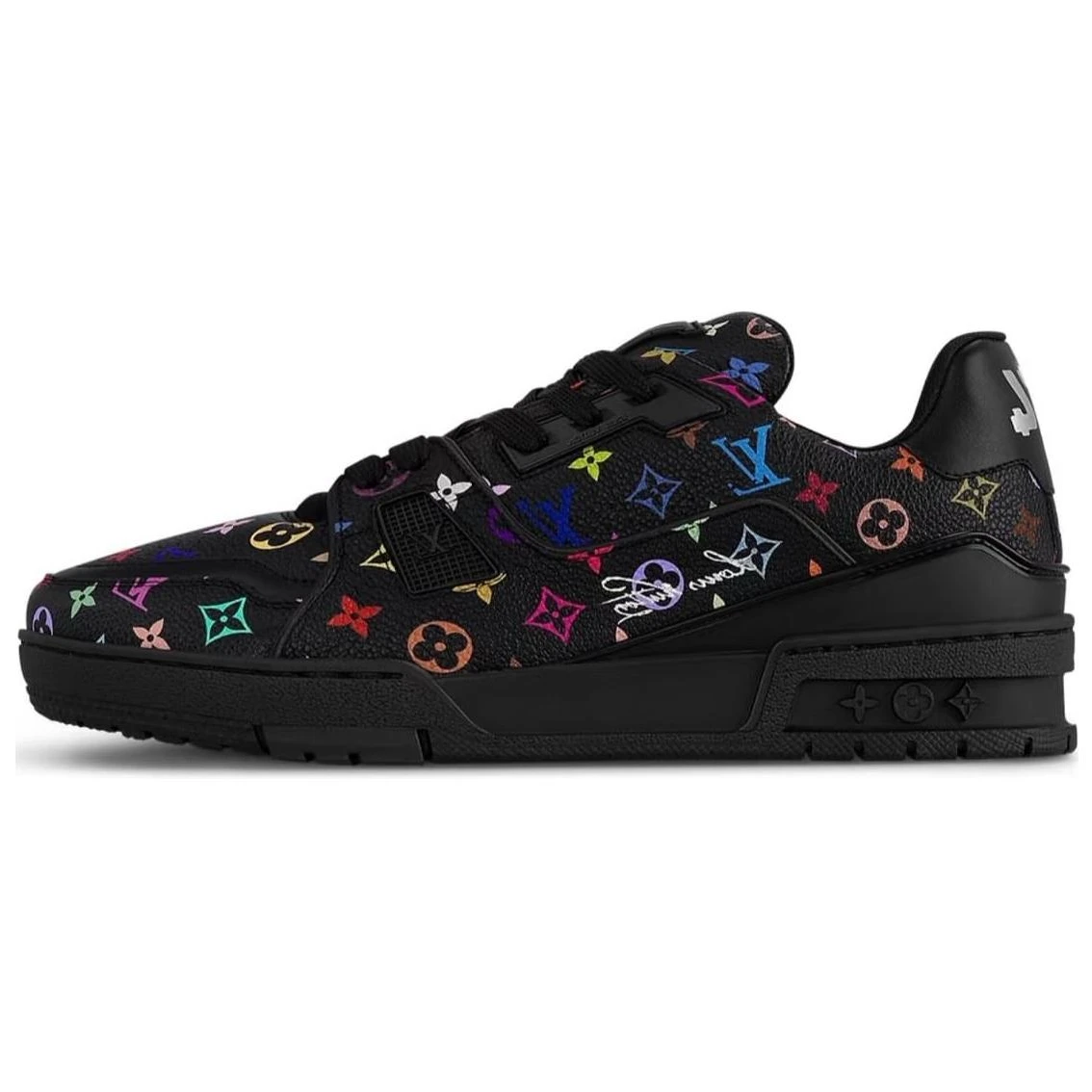 商品[国内直发] Louis Vuitton|村上隆/Takashi Murakami x  Trainer 皮革 圆头系带 低帮 板鞋 女款 黑色,价格¥13203,第1张图片
