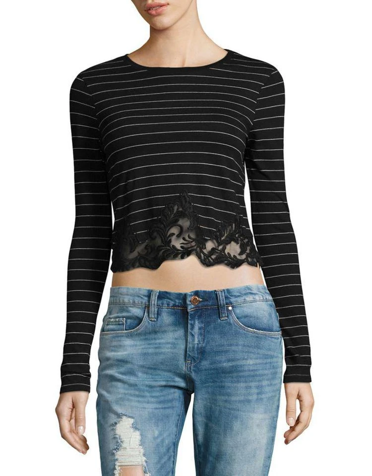 商品Miss Selfridge|Stripe Mesh Lace Top,价格¥61,第1张图片