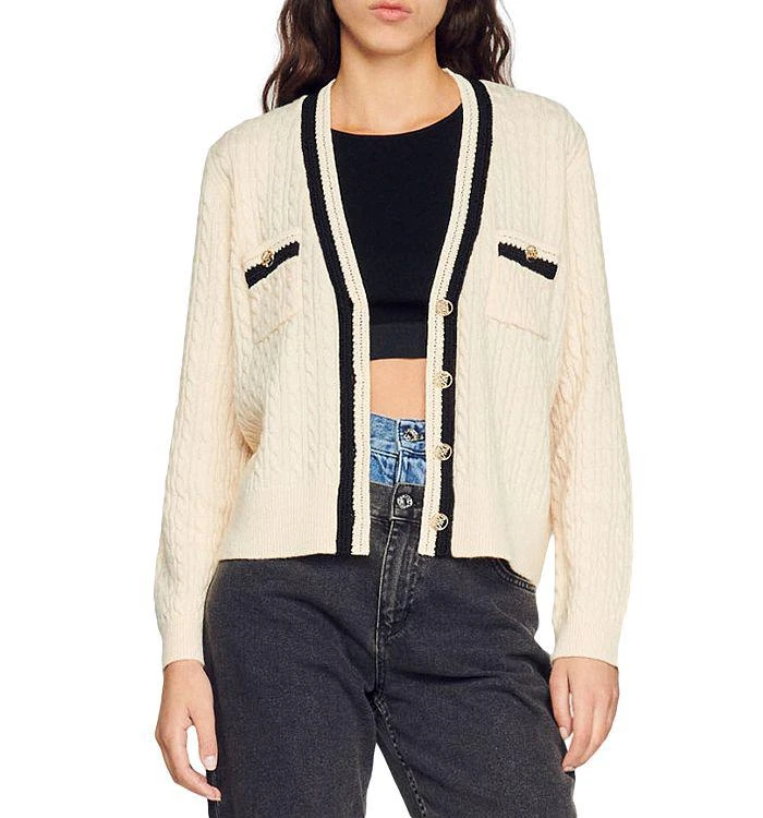 商品Sandro|Mercredi Cable Knit Cardigan,价格¥1661,第1张图片