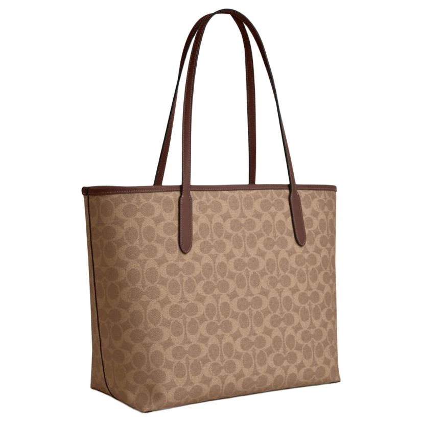 商品[国内直发] Coach|蔻驰 City 33 徽标标牌磁扣开合 PVC拼皮革 托特包Tote包购物袋单肩手提包 大号 女款 浅褐色拼棕色,价格¥1473,第3张图片详细描述