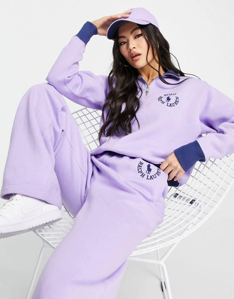 商品Ralph Lauren|Polo Ralph Lauren x ASOS exclusive collab co-ord logo 1/4 zip sweatshirt in lavender,价格¥817,第1张图片