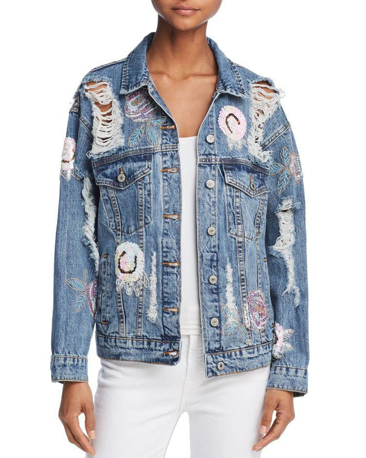 商品Sunset & Spring|Distressed & Destroyed Sequin-Appliqu&eacute; Denim Jacket,价格¥537,第1张图片