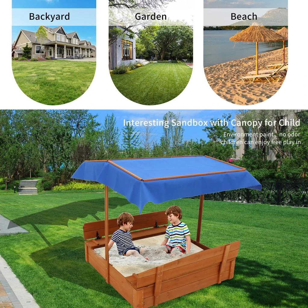 商品Streamdale Furniture|Streamdale Wood Sandbox with cover and 2 bench seats,价格¥1348,第5张图片详细描述