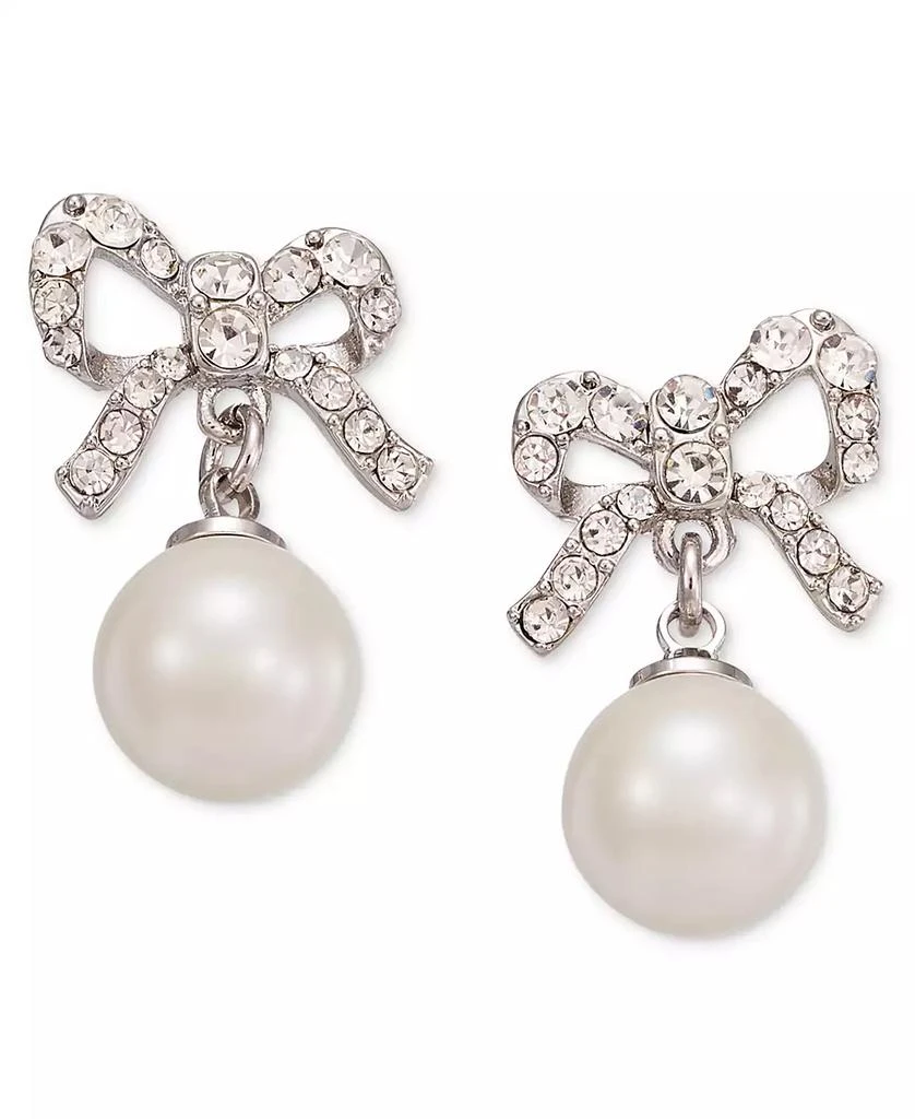 商品Charter Club|Silver-Tone Pavé Bow & Imitation Pearl Drop Earrings, Created for Macy's,价格¥88,第1张图片