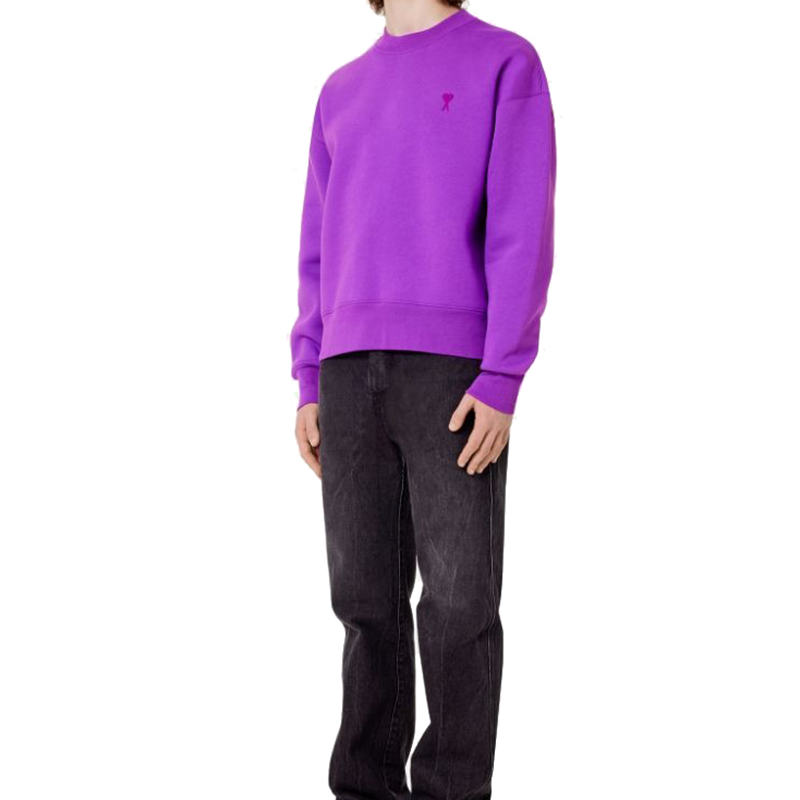 Ami 22年秋冬新款 男士紫色系爱心刺绣无帽卫衣USW012.740500商品第4张图片规格展示