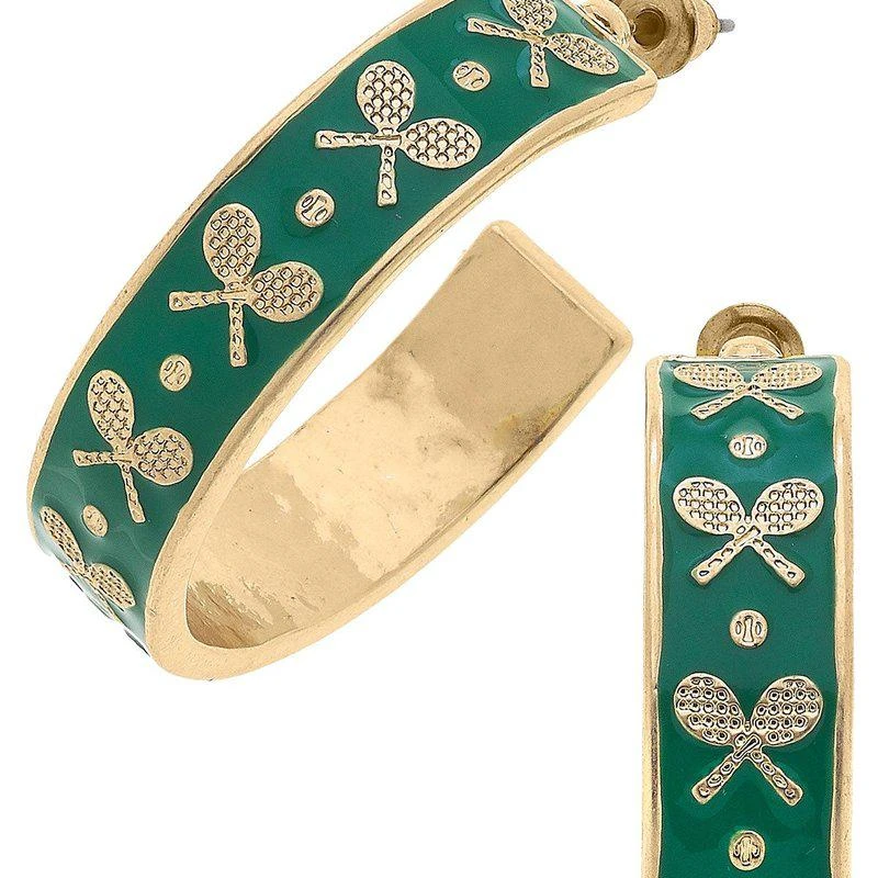 商品Canvas Style|Briar Tennis Racquet Enamel Hoop Earrings In Green,价格¥227,第1张图片