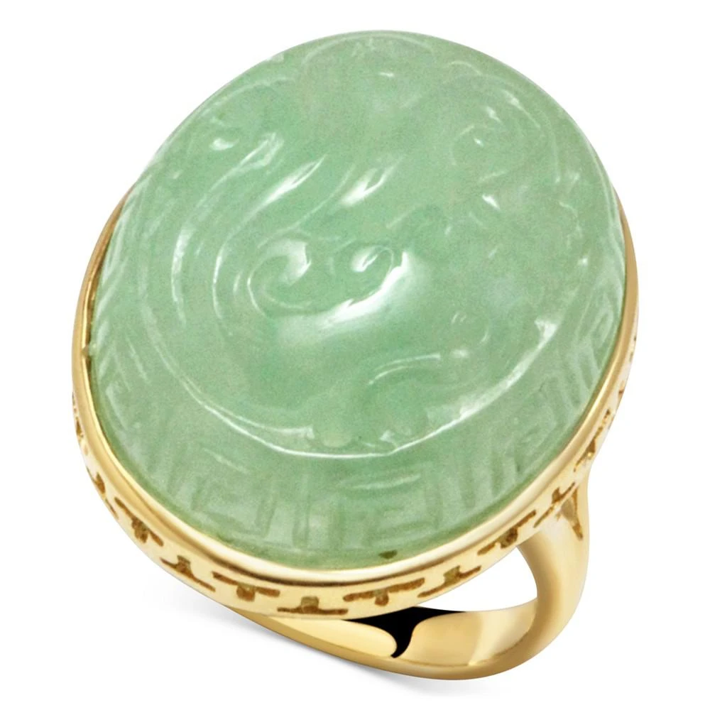 商品Macy's|Dyed Jade Carved Dragon Cabochon Ring in 14K Yellow Gold-Plated Sterling Silver,价格¥1591,第1张图片