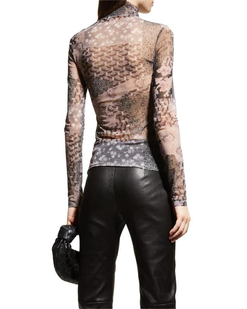 Patchwork-Print Mesh Turtleneck T-Shirt 商品