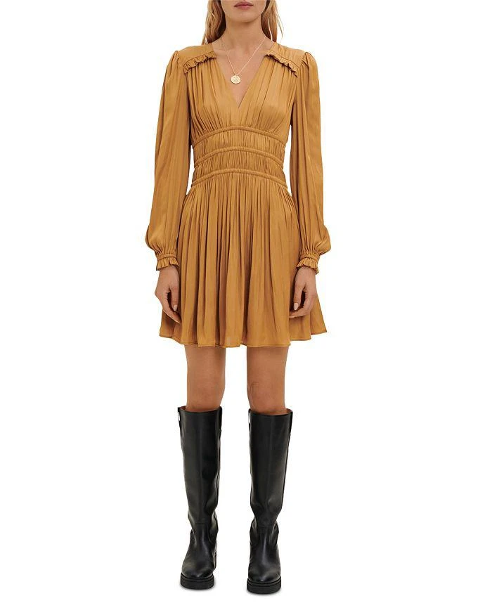 商品Maje|Rianne Smocked Satin Dress,价格¥1312,第1张图片