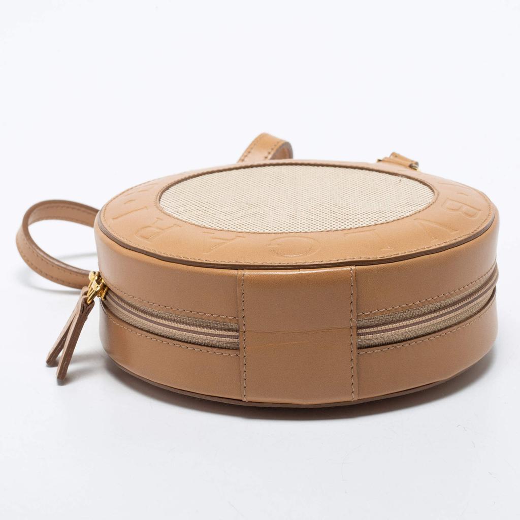 Bvlgari Beige Leather and Canvas Round Clutch Bag商品第6张图片规格展示