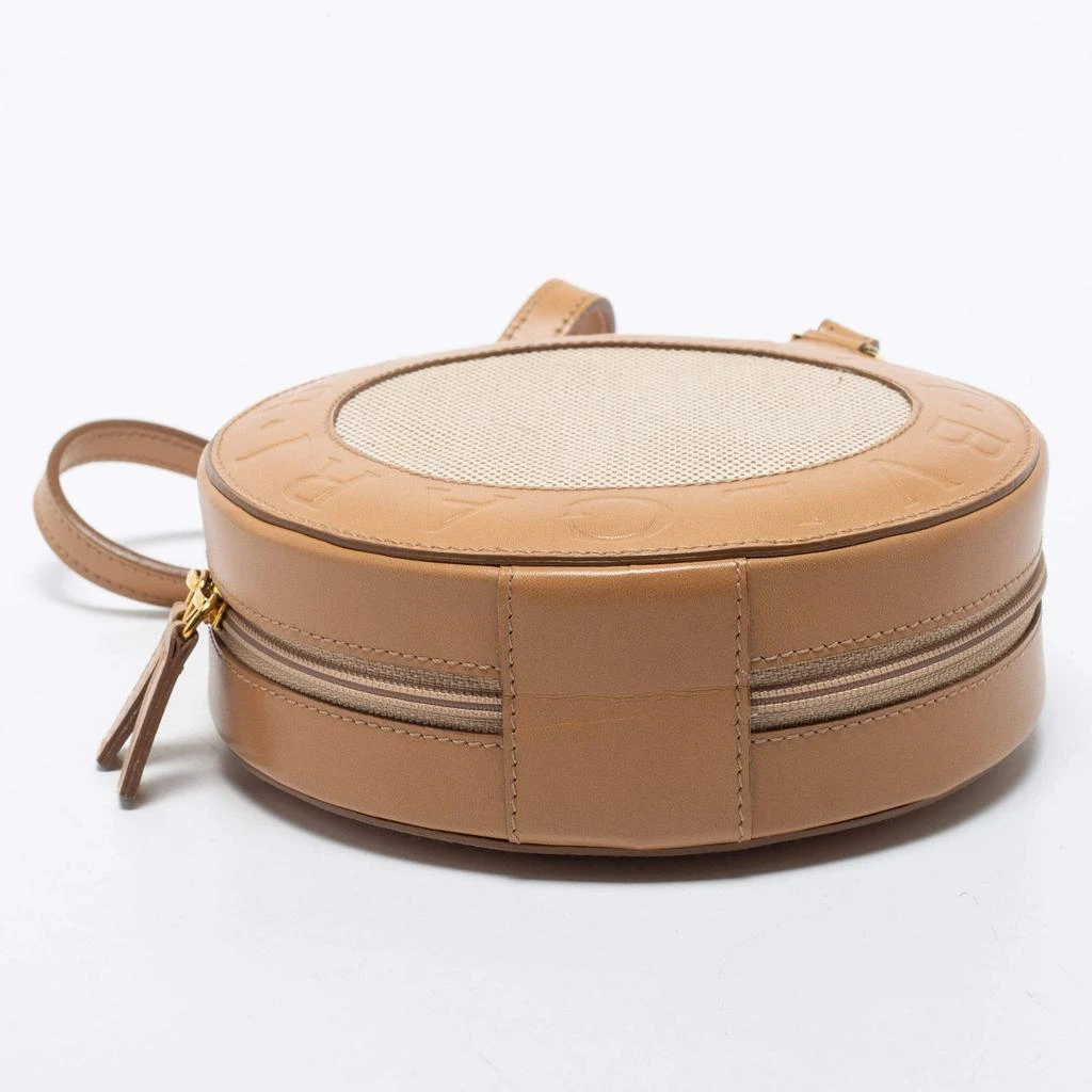 Bvlgari Beige Leather and Canvas Round Clutch Bag 商品