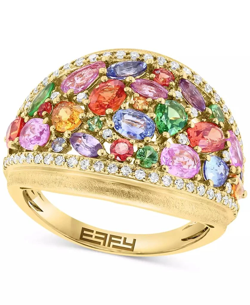 商品Effy|EFFY® Multi-Gemstone (3-1/6 ct. t.w.) & Diamond (1/4 ct. t.w.) Mixed Cut Cluster Ring in 14k Gold,价格¥11612,第1张图片