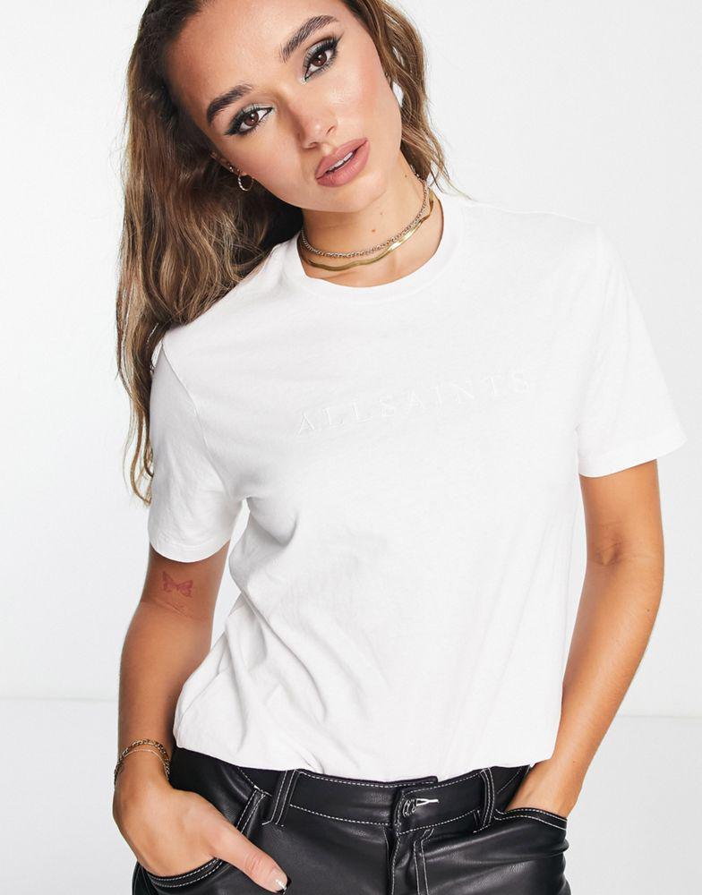 AllSaints Pippa boyfriend t-shirt with embroidered logo in white商品第2张图片规格展示