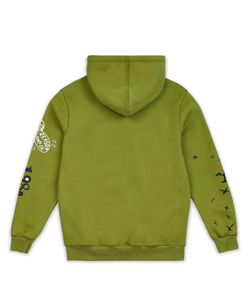 Goin Down Chenille Patched Sleeve Print Hoodie - Olive Green商品第6张图片规格展示
