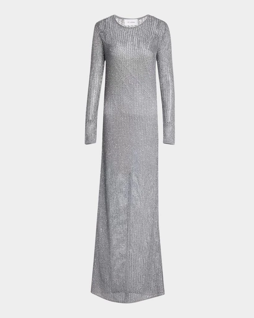 商品St. John|Sequin Mesh Knit Long-Sleeve Gown With Slip,价格¥13086,第1张图片