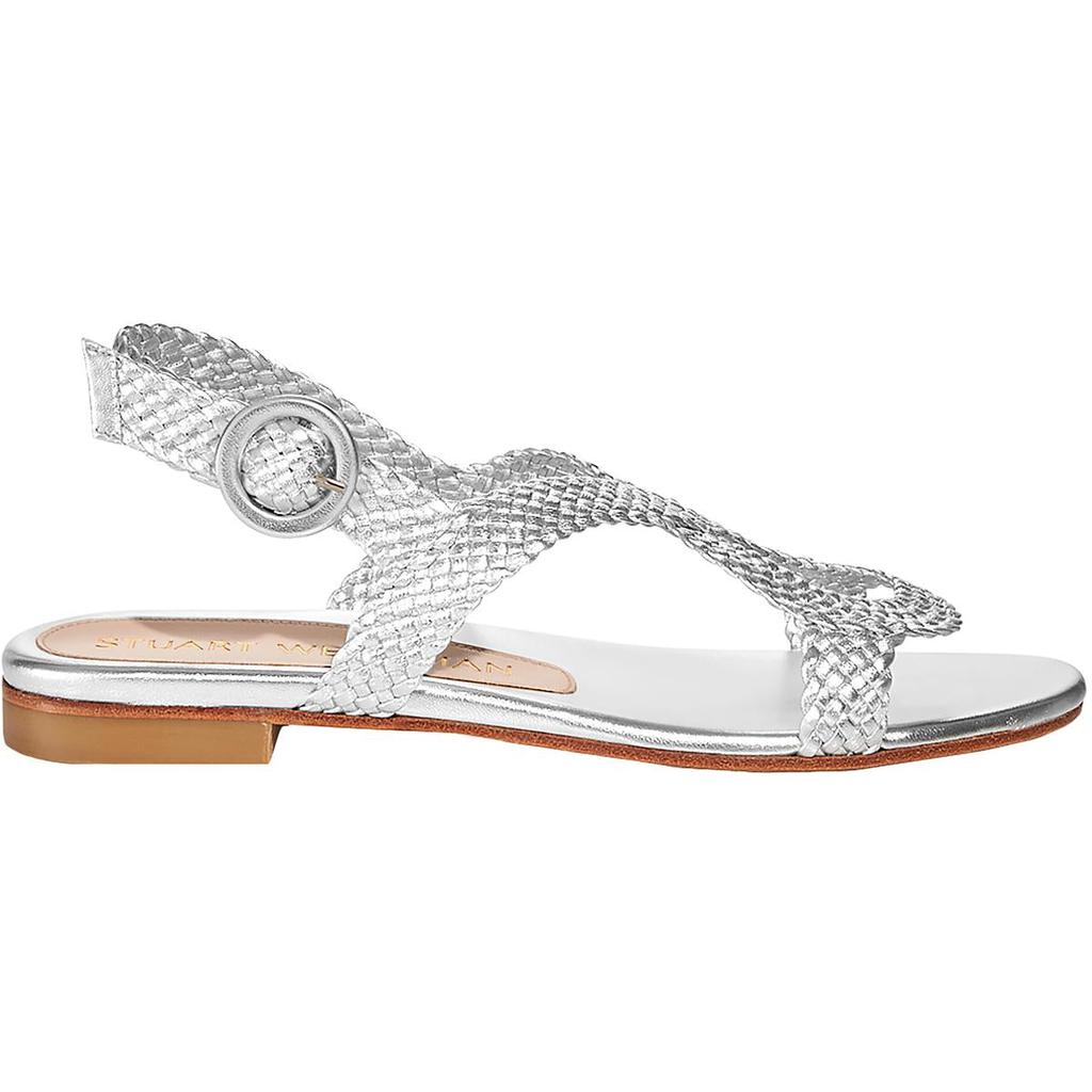 Stuart Weitzman Womens Teodora Leather Woven Slingback Sandals商品第3张图片规格展示