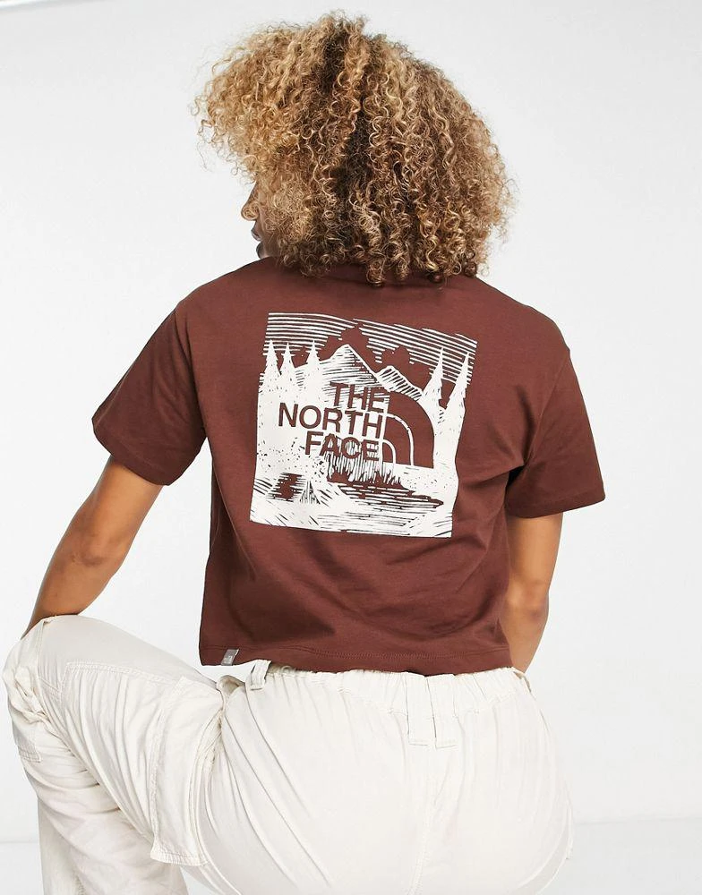 商品The North Face|The North Face Redbox Celebration back print cropped t-shirt in brown Exclusive at ASOS,价格¥227,第1张图片