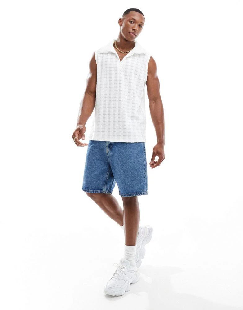 商品ASOS|ASOS DESIGN polo tank vest in white texture,价格¥200,第4张图片详细描述