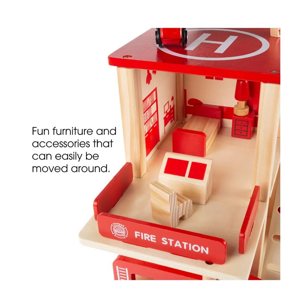 商品Trademark Global|Hey Play Fire Station Playset - Wooden Firehouse, Truck, Helicopter And Fun Firefighting Accessories, 3-Level Pretend Play Dollhouse,价格¥225,第4张图片详细描述