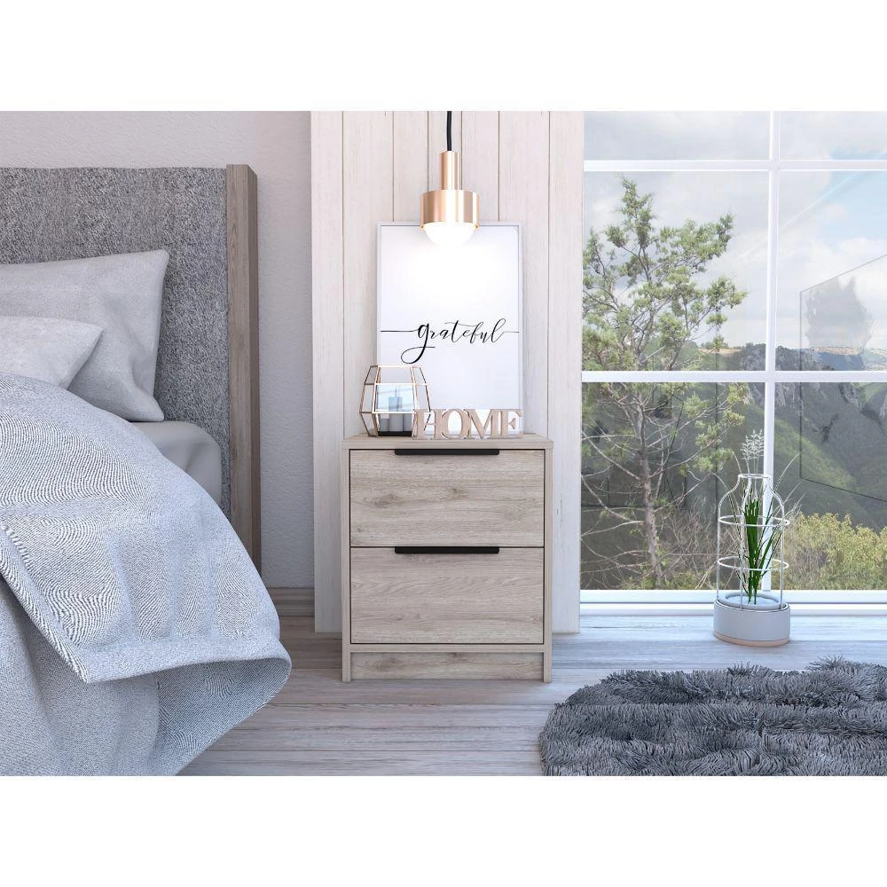 商品Depot E-Shop|DEPOT E-SHOP Egeo Night Stand, Two Drawers, Countertop, Light Grey, For Bedroom,价格¥1660,第2张图片详细描述
