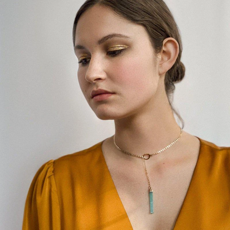 商品Baba Bags|Gold and Jade Lariat Necklace,价格¥831,第2张图片详细描述