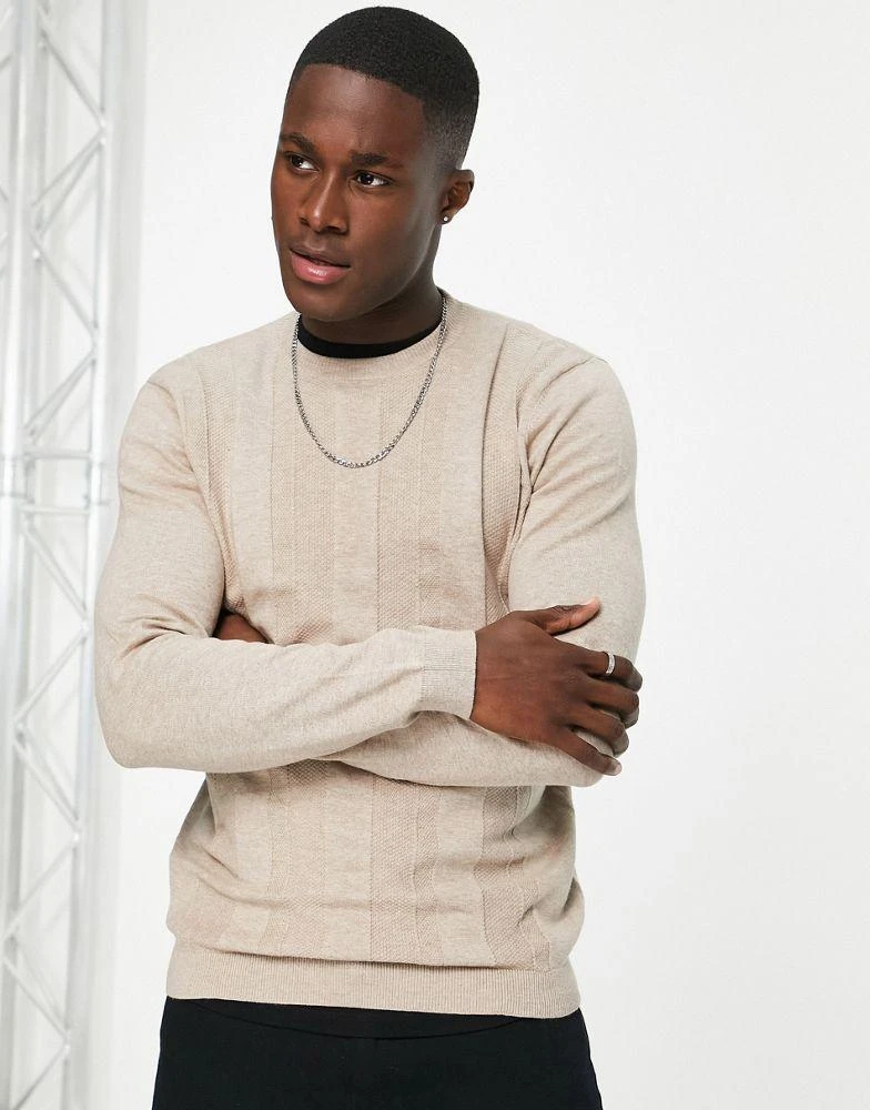 商品Burton Menswear|Burton verticle textured stripe jumper in camel,价格¥89,第2张图片详细描述