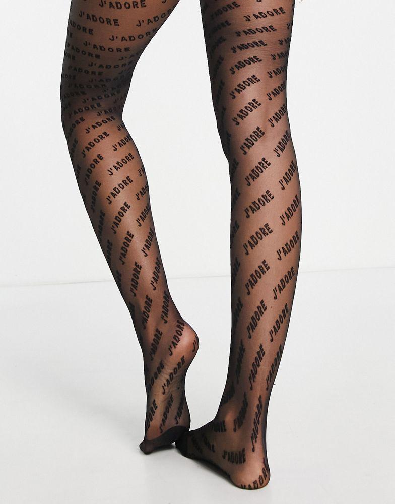 ASOS DESIGN J'adore slogan tights in black商品第2张图片规格展示