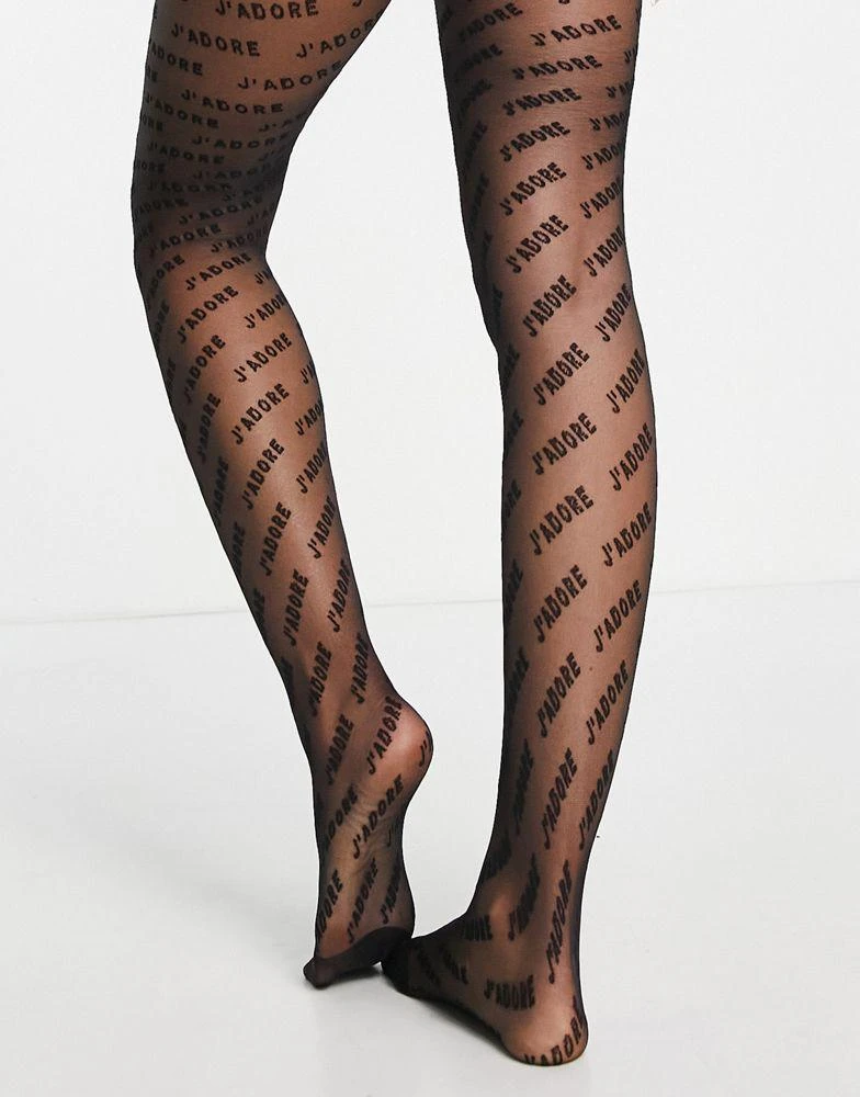 商品ASOS|ASOS DESIGN J'adore slogan tights in black,价格¥48,第2张图片详细描述