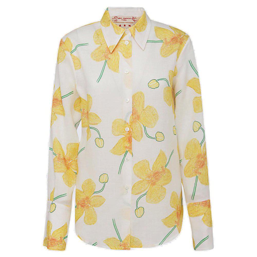 Marni Floral Printed Curved Hem Shirt商品第1张图片规格展示