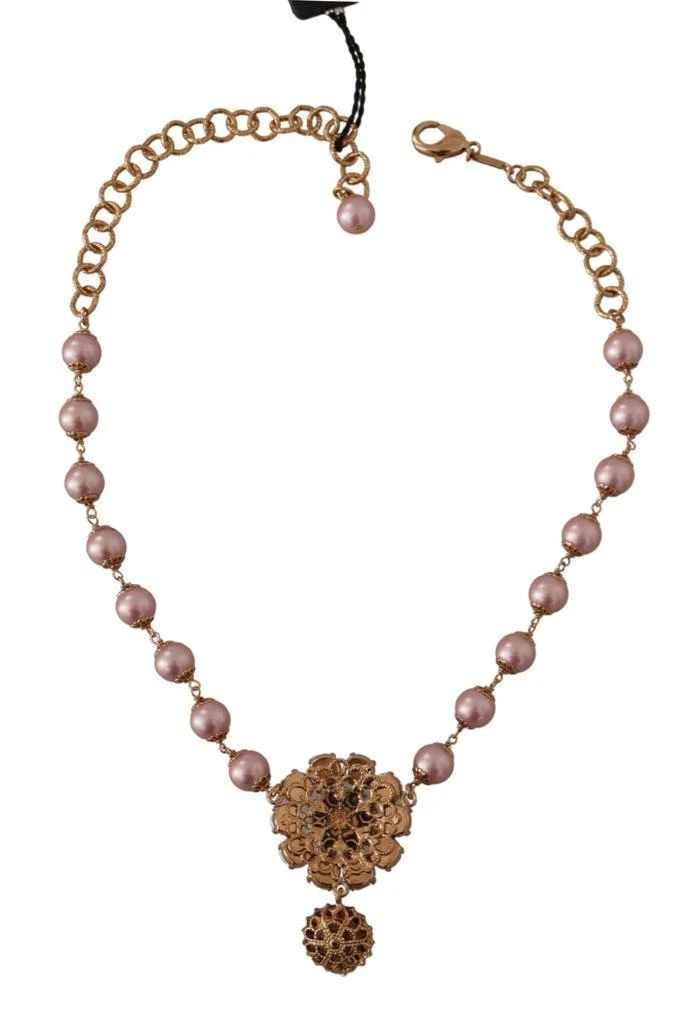 商品Dolce & Gabbana|Dolce & Gabbana Gold Brass Crystal Pink Faux Pearl Pendants Necklace,价格¥3446,第5张图片详细描述