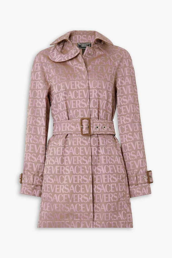 商品Versace|Belted leather-trimmed canvas-jacquard trench coat,价格¥10267,第1张图片