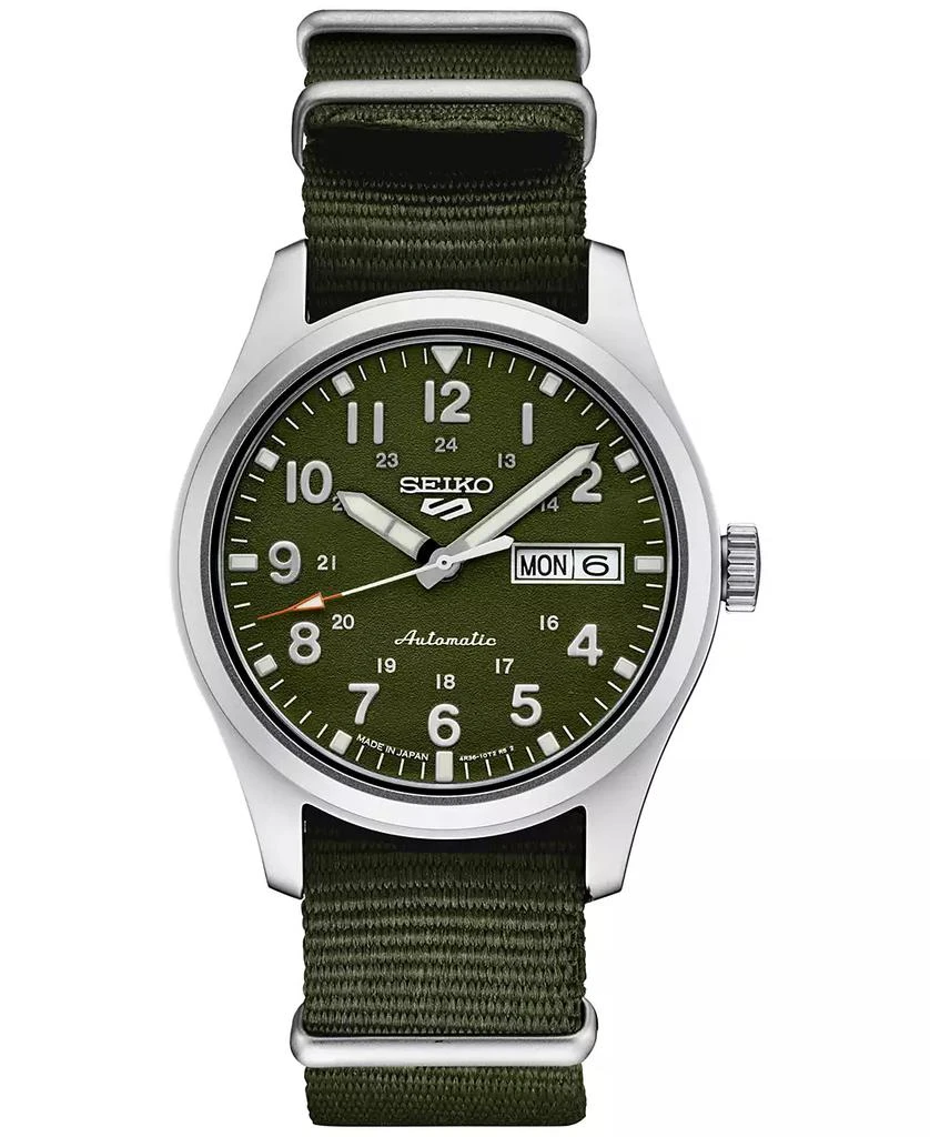 商品Seiko|Men's Automatic 5 Sports Green Nylon Strap Watch 43mm,价格¥2267,第1张图片