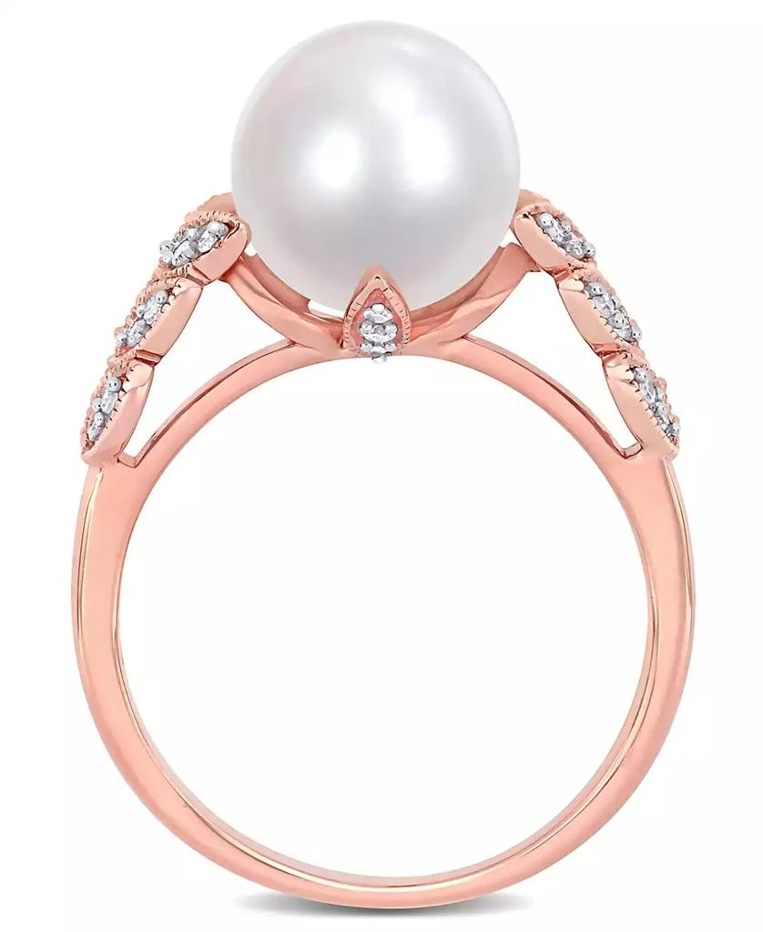 商品Macy's|Freshwater Cultured Pearl (9.5-10mm) and Diamond (1/6 ct. t.w.) Leaf Ring in 10k Rose Gold,价格¥11956,第2张图片详细描述