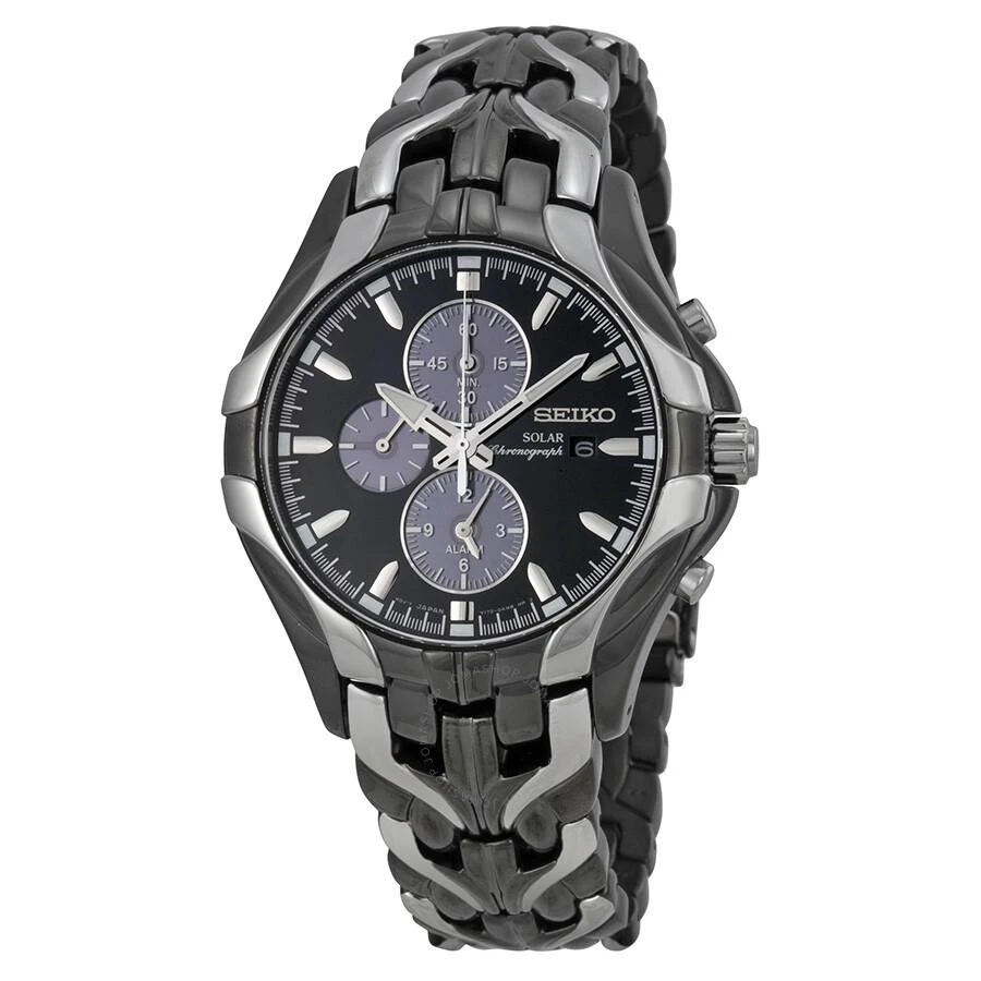 商品Seiko|Solar Chronograph Black Dial Stainless Steel Men's Watch SSC139,价格¥1852,第1张图片