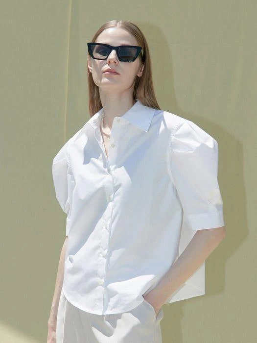 商品OUIE|Pin Tuck Puff Half Shirt _ White,价格¥676,第2张图片详细描述