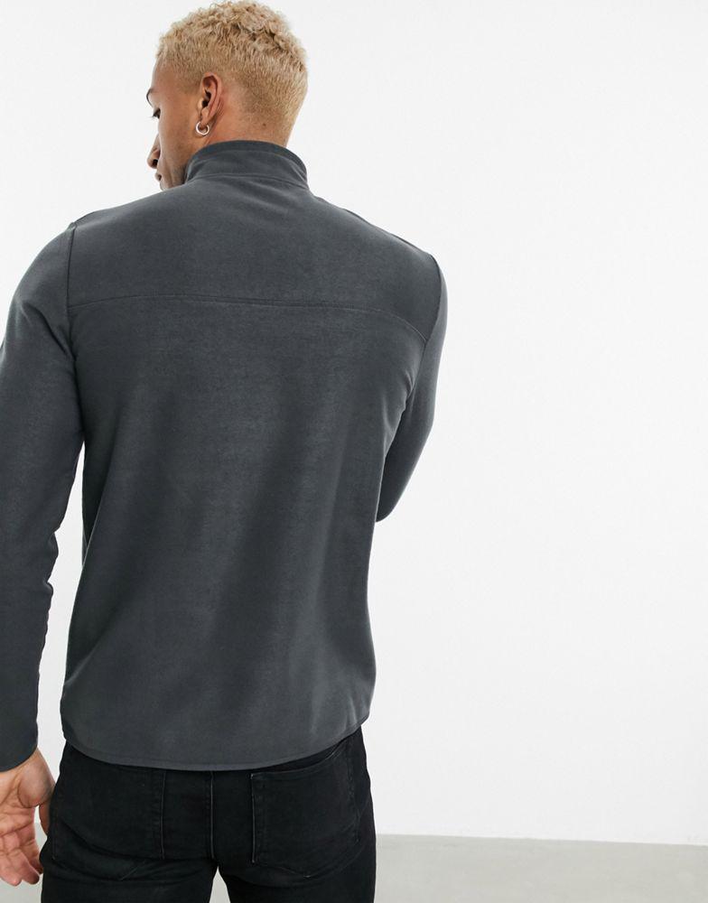 ASOS DESIGN polar fleece sweatshirt with half zip in charcoal grey商品第2张图片规格展示