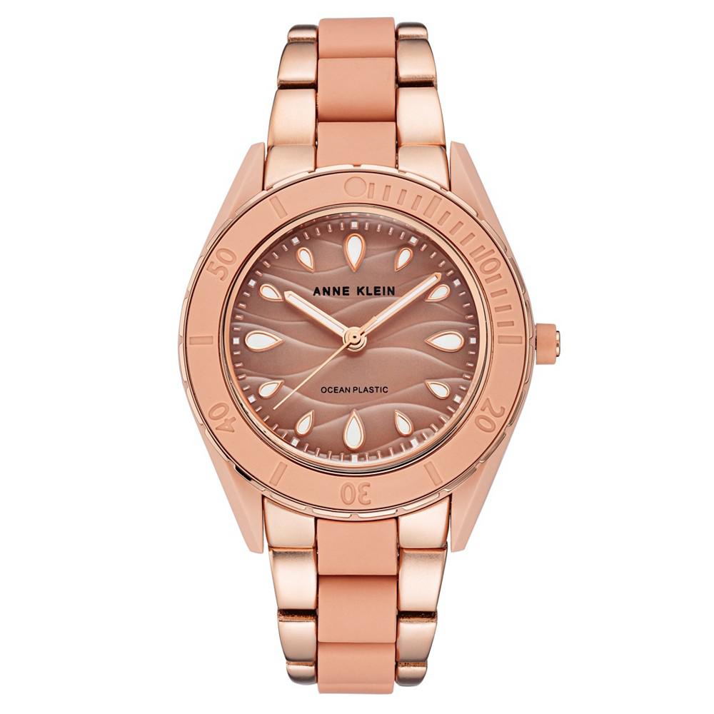 Women's Rose Gold-Tone and Light Pink Solar Ocean Work Plastic Bracelet Watch, 38.5mm商品第1张图片规格展示