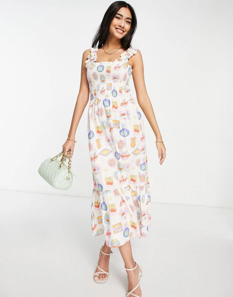 商品Never Fully Dressed|Never Fully Dressed Fruit Sticker printed shirred maxi dress in multi,价格¥351,第4张图片详细描述