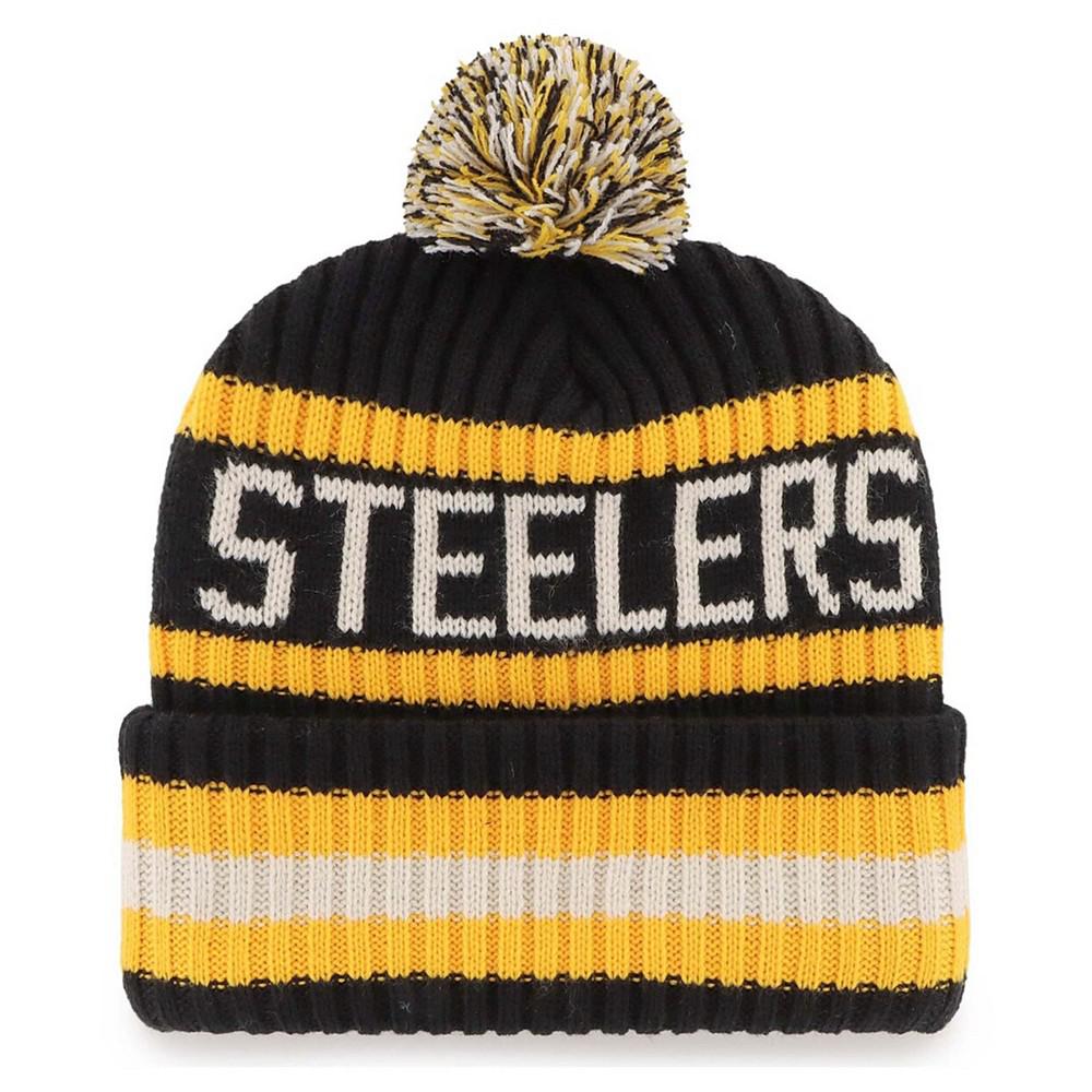 Men's Black Pittsburgh Steelers Bering Cuffed Knit Hat with Pom商品第2张图片规格展示