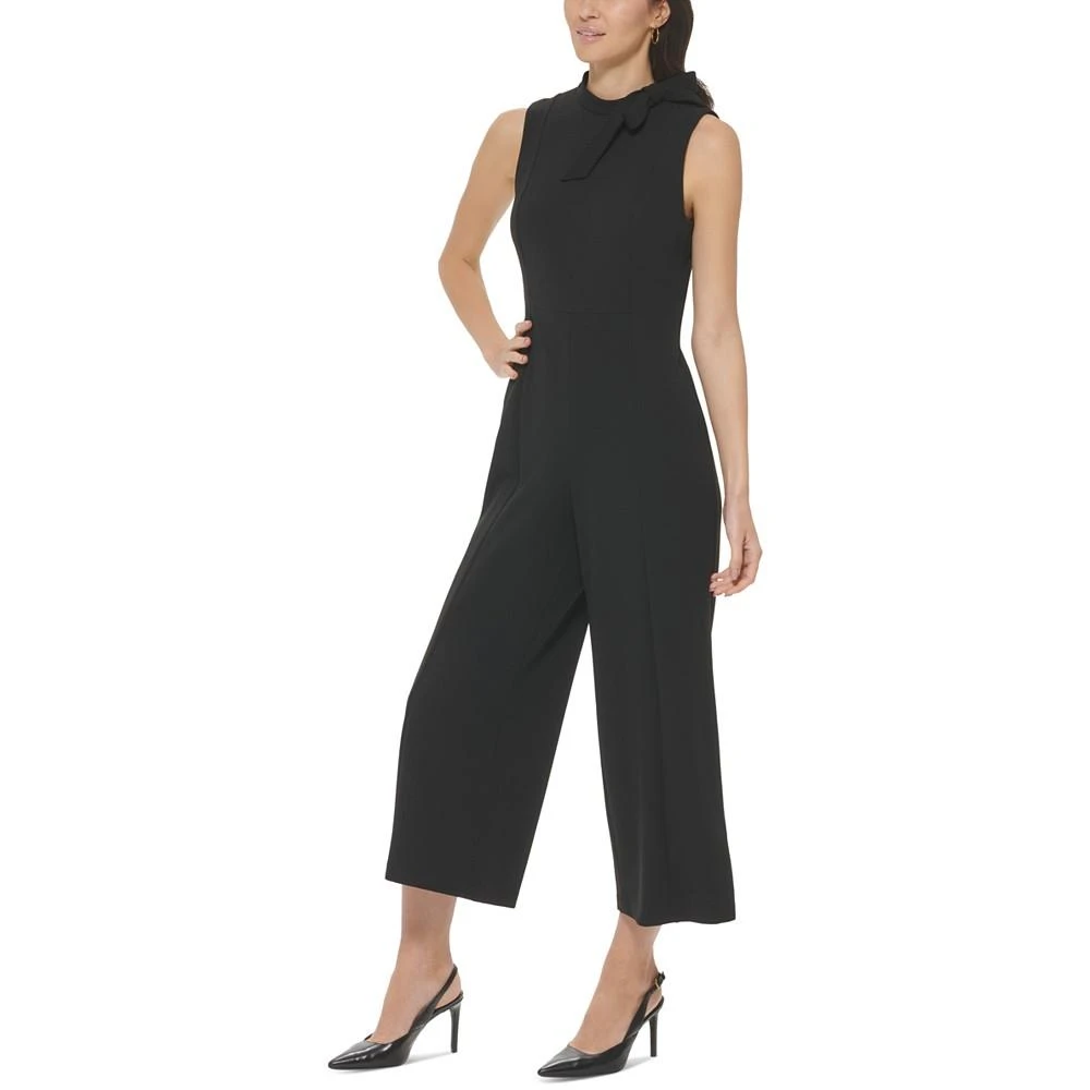 商品Calvin Klein|Women's Bow-Embellished Mock Neck Cropped Wide-Leg Jumpsuit,价格¥709,第3张图片详细描述